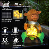 Solar Firefly Jar Highland Cow Waterproof - Garden Highland Cow Solar Outdoor LED Lights Resin Statues Lantern Figurines Decorations Birthday Housewarming Gifts for Mom Women