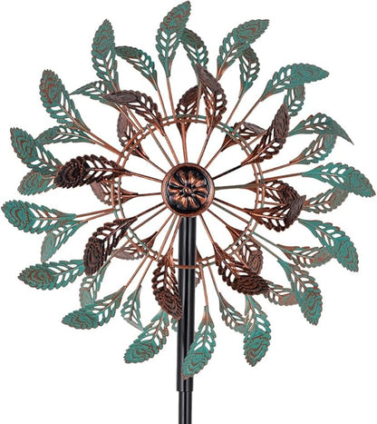 DREAMSOUL 13" Dia Vintage Wind Spinners Outdoor 360° Rotation Wind Spinner with 5 Prongs Stake, Metal Kinetic Windmill for Yard Garden Decor