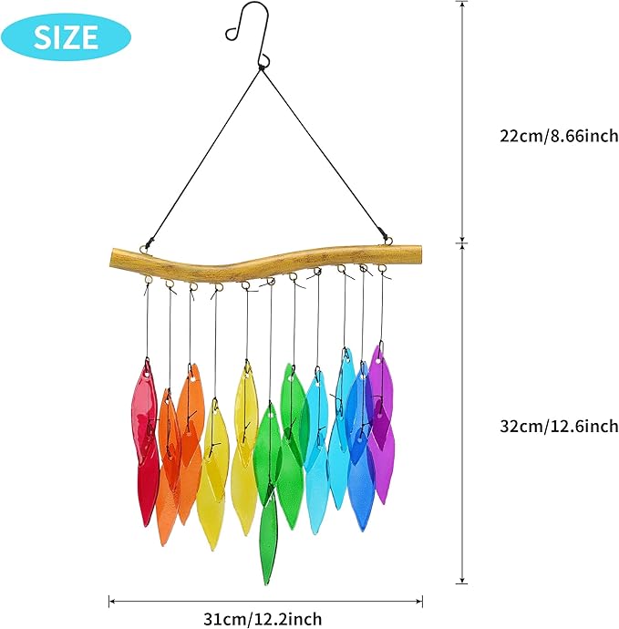 Colorful Glass Wind Chimes, 20 inches, Garden Decor for Patio and Home (Style 2)