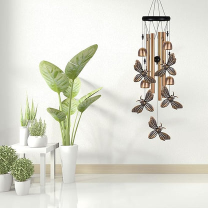 Bronze Bee Wind Chime, Gifts for Mom, Home, Garden, Balconies, Room, Patio, Indoor, Outdoor Bee Decoration, Bee Chimes, with 4 Aluminum Tubes 5 Bees Wind Chimes, Bee Wind Catcher, Bee Wind Bells Decor