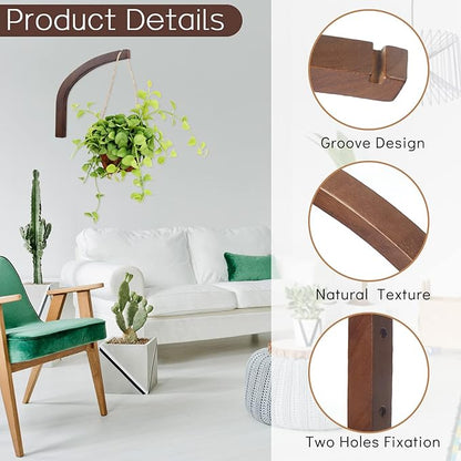 Juexica 4 Pcs Plant Hanger Wooden, 8 Inch Hanging Plant Hooks for Indoors and Outdoor, Wall Mounted Hanging Hook Brackets for Planters Lanterns Wind Chimes and Bird Feeders Patio Decor(Coffee Color)