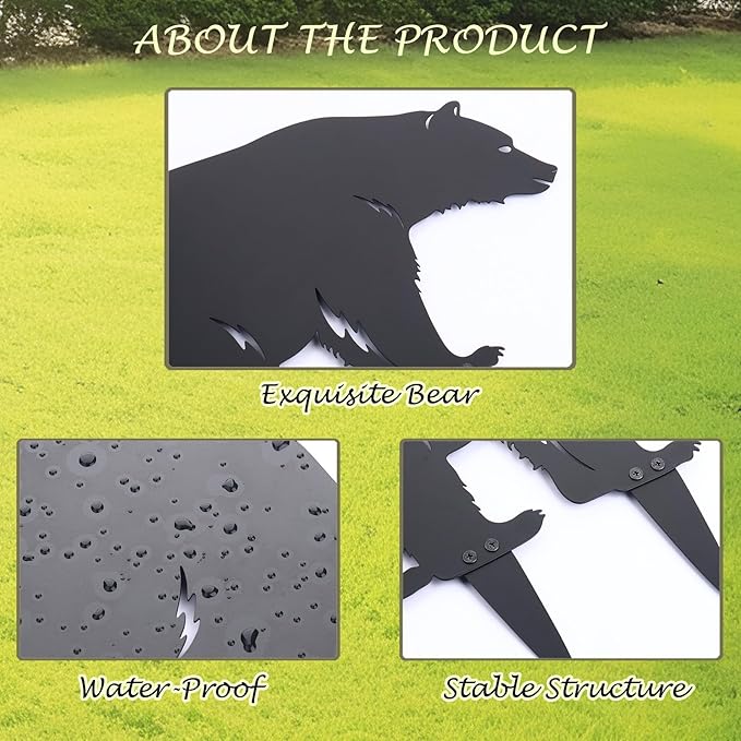 2PCS Black Animal Metal Garden Stakes, Decorative Gifts for Animal Lovers, Women & Men, Black Bear Silhouette Statues for Yard Art, Patio, Lawn, Garden Decorations (Bear)