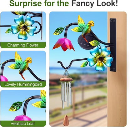 Lewondr Plant Hangers with Solar Light,9 Inch Metal Hanging Plant Bracket Outside,Hummingbird Plant Wall Hook Solar Lights Outdoor for Wall,Flower Basket,Bird Feeder,Lantern,Wind Chime,2 Pack