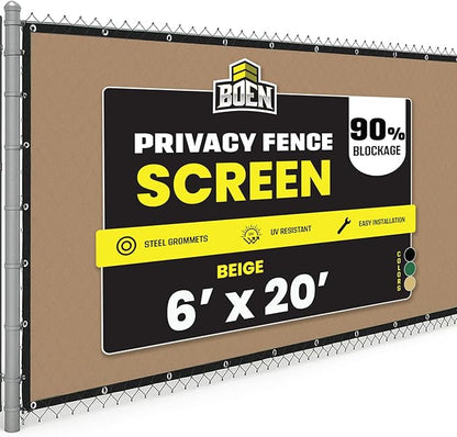 Boen - Backyard Privacy Screen Fence Covering 6' x 20' - Beige - Instant Outdoor Privacy Fence Screen for Any Metal, Chain Link, Wood Panels or Plastic Fencing - Shade & Block Wind Privacy Wall