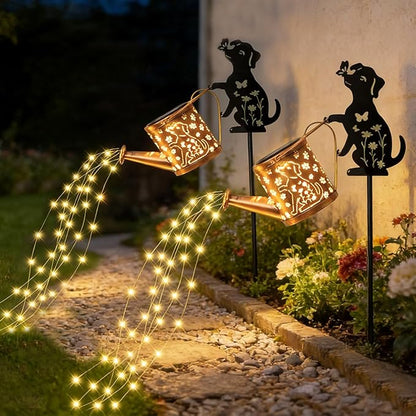 Outdoor Solar Dog Garden Decorative,Solar Watering Can with Light, Featuring Metal Dog Statue Silhouette Stake, Day Gift for Women, for Outside Landscapes,Lawn, Path Decoration