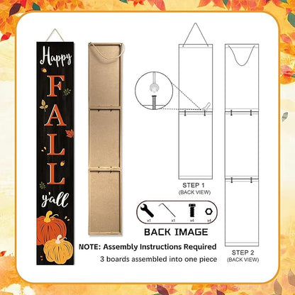 Happy Fall Y'all Welcome Porch Sign Decor Autumn Pumpkin Wooden Hanging Sign Door Porch Standing Decorative Signs Plaques for Front Door Farmhouse Outdoor Indoor Welcome Sign Wall Craft Decor 47.2"H