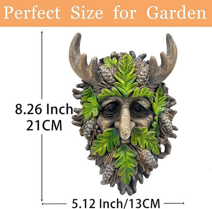 8.3" Real Tree Face Hugger Statue, Garden Outdoor Resin Sculpture with Foliage Features, Fairy Elve Accent Yard Art, Halloween Trees Decorations Outdoor Wall Mounted Statue