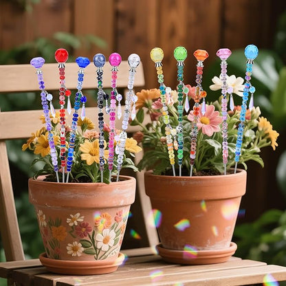 AIPRIDY DIY Fairy Wand Garden Stakes Kit, Crystal Beaded Decorative Wands Set, Outdoor Garden Decoration with Assembly Guide (Mixed Top 390 Pcs)