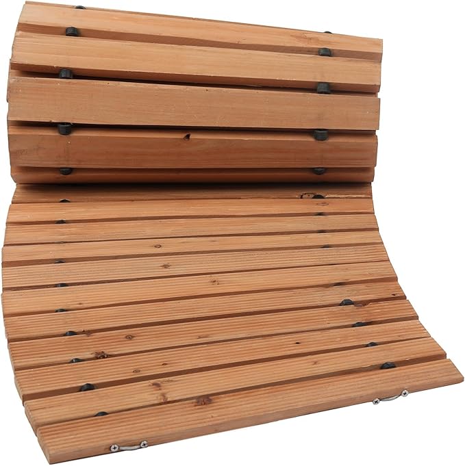 Happybuy Wooden Garden Pathway, 8 ft x 17 in, Non-Slip Curved Walkway. Roll Out Cedar Outdoor Path with Wire Rope Connection. Decorative for Backyard Boardwalk Wedding Party.