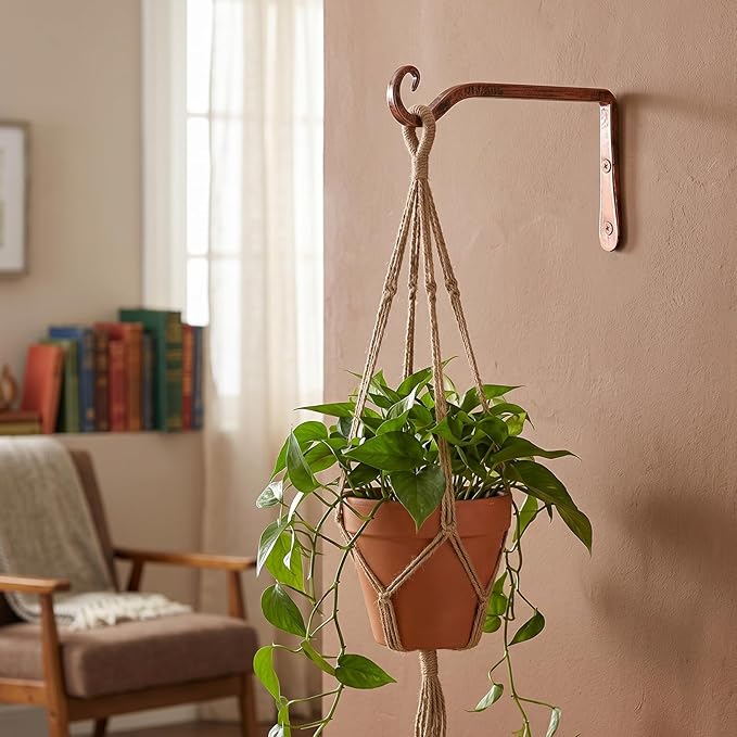 FEED GARDEN 2 Pack 10 Inch Hanging Plant Bracket Wall Hooks Decorative Plant Hangers for Outdoor Hanging Bird Feeders, Wind Chimes, Plant Baskets, Antique Bronze