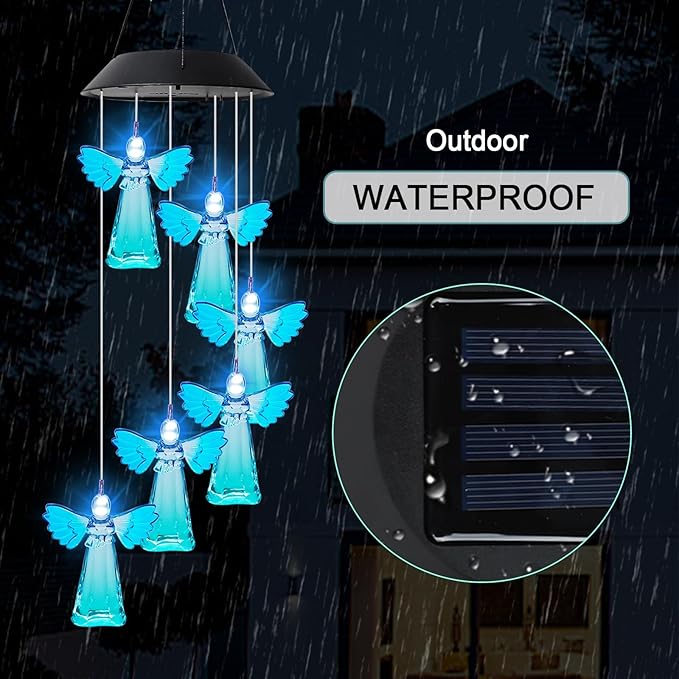 MorTime 28" LED Solar Wind Chime, Color Changing Solar Angel Wind Chimes Mobile Hanging Wind Chime for OutsideHome Garden Decoration