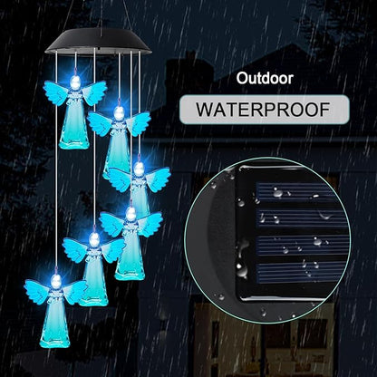 MorTime 28" LED Solar Wind Chime, Color Changing Solar Angel Wind Chimes Mobile Hanging Wind Chime for OutsideHome Garden Decoration