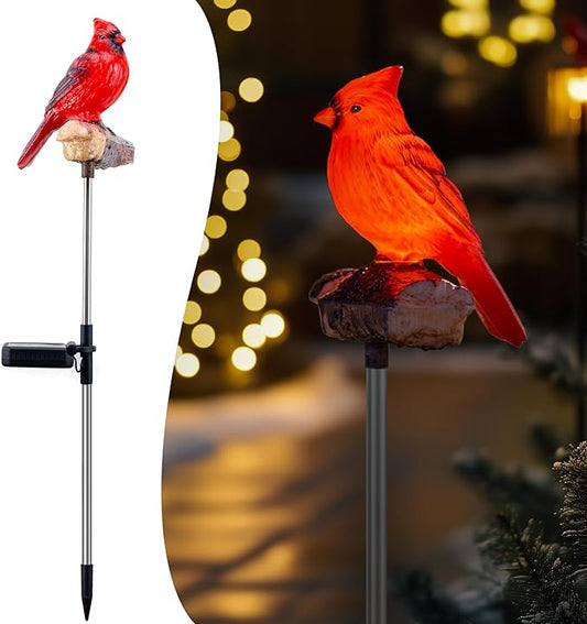Cardinal Solar Lights Outdoor with Sound & Motion Sensor, Waterproof Red Bird Figurine Stake, Hand-Painted Memorial Garden Decor Gift for Mom Grandma