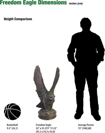 EMSCO Group Freedom Eagle Statue 32in Outdoor Garden Decor Sculpture, Natural Bronze Finish, Weather-Resistant Resin, Patriotic