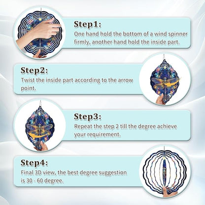 Dragonfly Wind Spinners Outdoor, Hanging Wind Spinner for Garden Decoration, 8 inch 3D Stainless Steel Metal Wind Sculpture for Indoor/Outdoor Decor