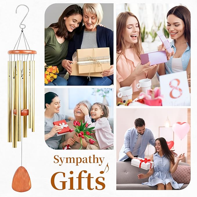 26 Inch Wind Chimes for Outside Deep Tone, Aluminum Memorial Wind Chime, Sympathy Wind Chimes for Loss of Loved One, Memorial Gifts, Outdoor Patio Garden Home Decoration - Gold