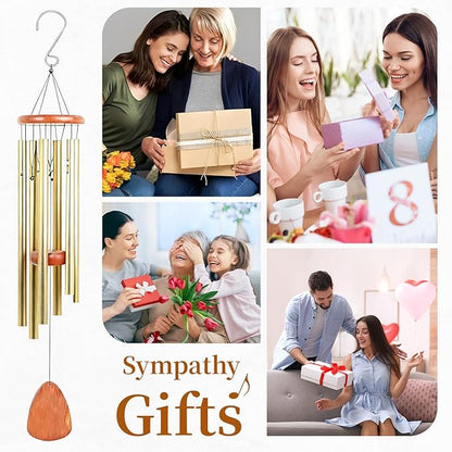 26 Inch Wind Chimes for Outside Deep Tone, Aluminum Memorial Wind Chime, Sympathy Wind Chimes for Loss of Loved One, Memorial Gifts, Outdoor Patio Garden Home Decoration - Gold