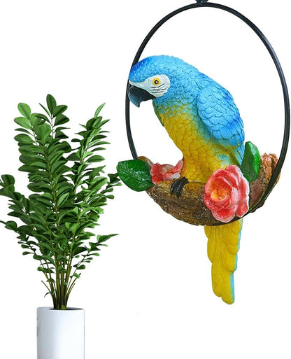 Hanging Parrot Statue Outdoor,Parrot Sculpture Decor for Outdoor Decor, Bird Decoration with Iron, Parrot Statue for Tree Lawn Garden Porch, Landscape Ornament