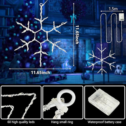 Tuanse 8 Pcs Christmas Silhouette Window Lights Christmas Snowflake Lights with Remote Control LED Lighted Snowflake Decorations Xmas for Window Wall (White)