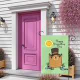 Happy Groundhog Day Garden Flag 12x18 Inch Double Sided Cute Groundhog with Top Hat and Sunshine Design Spring Outdoor Yard Flags Funny Holiday Porch Lawn Durable Banner for Home Garden Décor