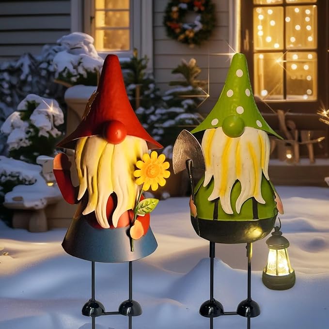 HONGLAND Solar Gnomes Garden Statue -18 Inch Gnomes Outdoor Decorations for Outside with Solar Lantern -Outdoor Figurine Lights for Patio Yard Lawn Porch