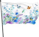 Blue Flower Butterfly Dragonfly Bird Flag 3x5 Ft Outdoor Indoor With Grommet Spring Summer Garden Yard Banner Decorative Sign
