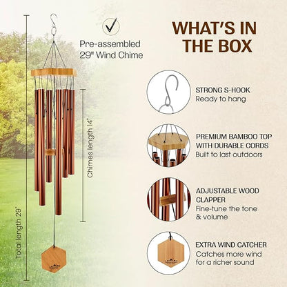 Red Deep Tone Wind Chime – Outdoor Sympathy & Memorial Gift for the Loss of a Loved One, Memorial Wind Chimes, Thoughtful Sympathy Gift for Bereavement and Remembrance. 29" Copper Red