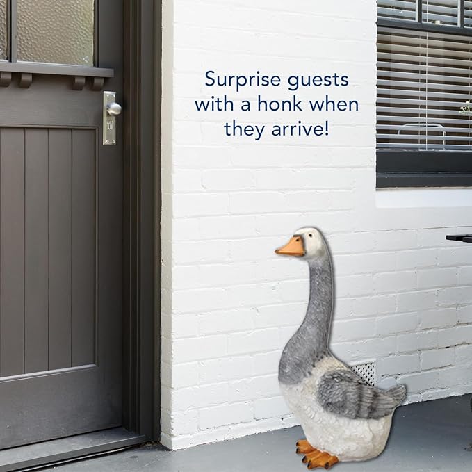Bits and Pieces 19" Porch Goose with Motion Sensor and Honking Sound - Weather Resistant Polyresin Outdoor Garden Decor, Motion Activated Patio Decor, 19 Inches Tall x 10.5 Inches Wide