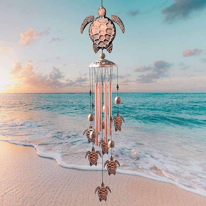 Sea Turtle Wind Chimes Outdoor, for Women,Tortoise Copper Windchime, Thanksgiving Gift for mom, Grandma,Sister,Women,Gardening Gifts,Yard Decor