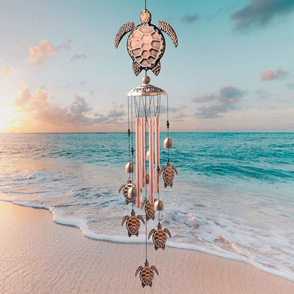 Sea Turtle Wind Chimes Outdoor, for Women,Tortoise Copper Windchime, Thanksgiving Gift for mom, Grandma,Sister,Women,Gardening Gifts,Yard Decor