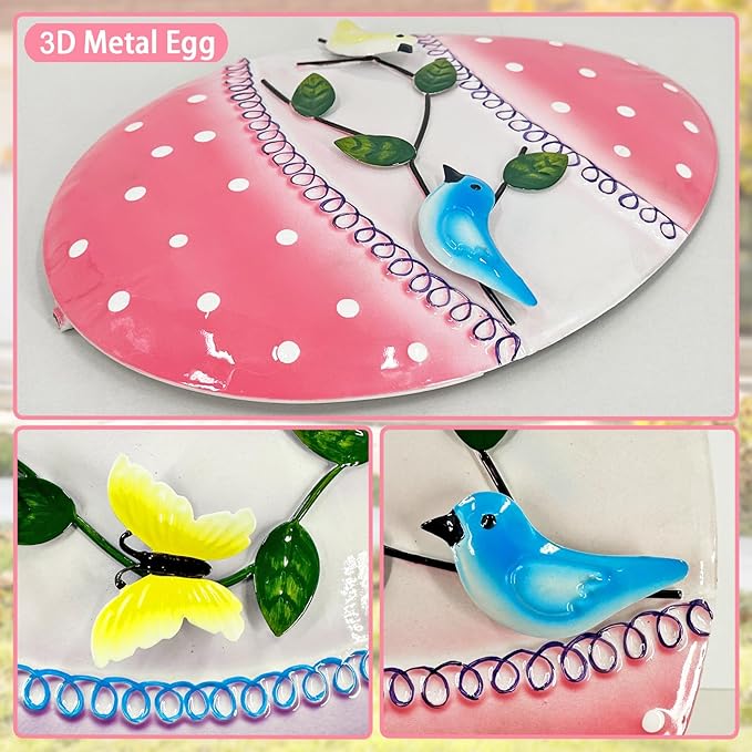 Easter Decorations Outdoor,3 Pack Metal Egg Yard Stake Signs for Outside,Cute Easter Happy Eggs Decorations Outdoor for Lawn,Garden Stakes for Spring