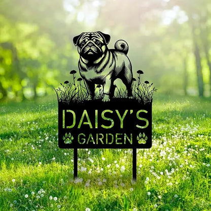 Custom Pug Dog Metal Memorial Garden Stake Personalized Pet Grave Marker Name Sign Remembrance Stake Decor Sympathy Dog Loss,Outdoor Statues for Yard Garden Lawn Patio Pathway Grave.