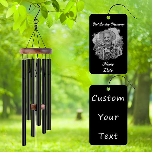 Personalized Custom Wind Chimes Memorial Engraved Gifts for Loss of Loved One Mother Dad Mom Dog Pet Customized Outdoor Sympathy Wind Chimes with Photo Text