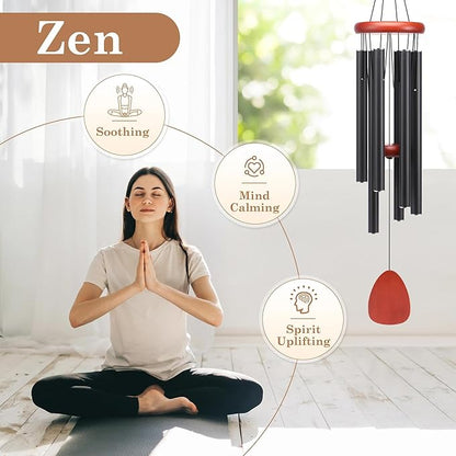 Classic Black Wind Chimes for Outside Soothing Melodic Wind Chime 26" to Create a Zen Atmosphere. Sympathy/Memorial Gift, Indoor Outdoor Garden Patio Decoration