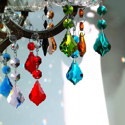 20pcs 38mm Crystal Maple Leaf Chandelier Prism Replacement Pendant with Crystal Glass Beads for Chandelier Christmas Decoration (Multi Color)