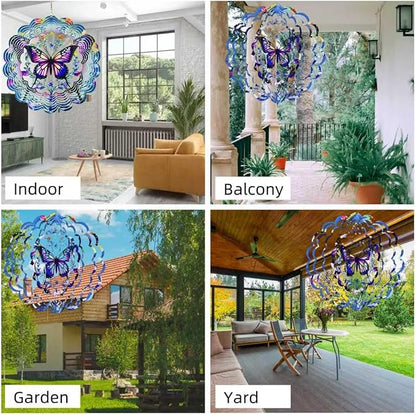 Metal Wind Spinners Outdoor Hanging Wind Spinner for Yard and Garden Decor for Outside,12In 3D Stainless Steel Butterfly Wind Chime Gifts of Christmas for Women Mom