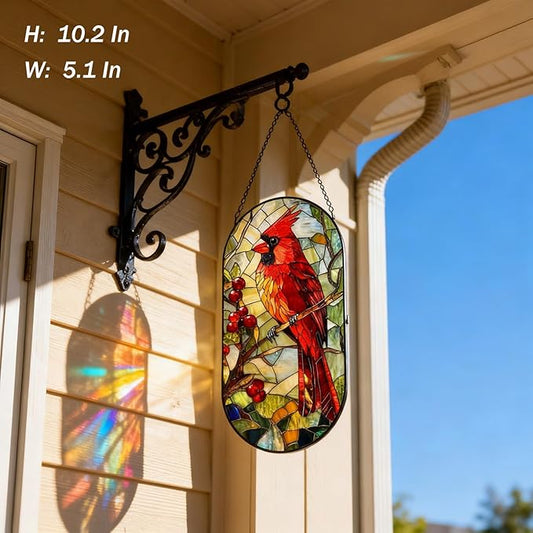 Stained Glass Window Hanging, Red Parrot Birds Sun Catcher for Wall Nursery Window Door Garden Party Holiday Kitchen Living Room Office Decoration, Gifts for Women, Daughter, Day Birthday