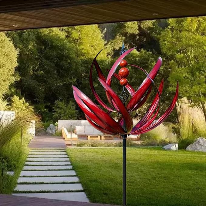 Large Outdoor Metal Wind Spinners,Garden Metal Wind Sculpture,Wind Spinners for Yard Garden,Unique and Magical Metals Windmill Outdoor Wind Spinner,360° Swivel Wind Sculpture Yard Art,Durable (red)