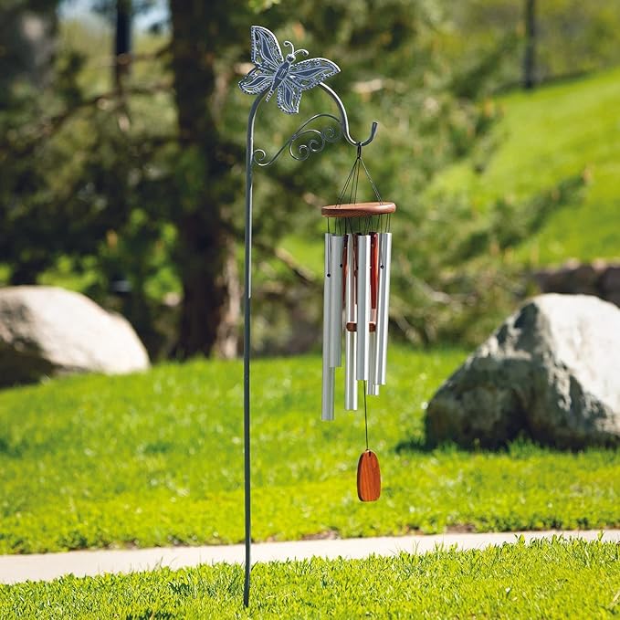 Woodstock Chimes Signature Collection, Singing in The Rain Chime, 25'', Silver Wind Chimes for Outdoor, Patio, Home or Garden Décor (RAIN)