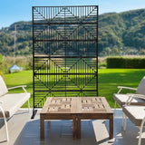 Metal Privacy Screen, 72" H x 44" W Freestanding Privacy Screens, Patio Decorative Metal Fence Panels with Stand, Portable Divider Screens, for Backyard/Patio/Deck (Black-Stripe, 72''H×44''W)