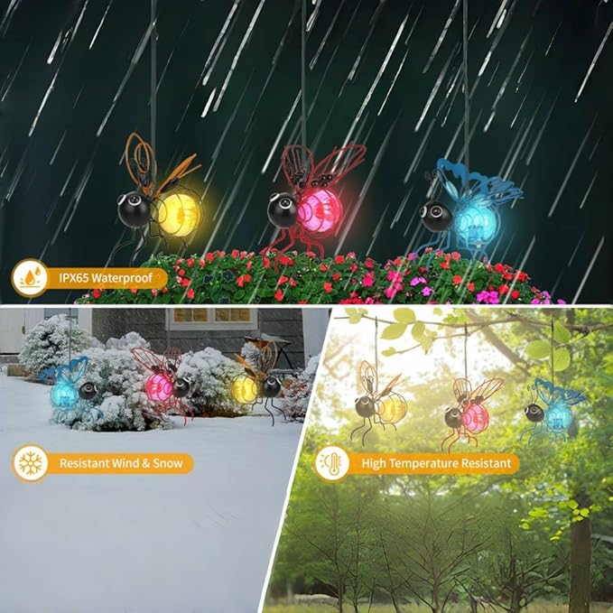 Solar Bees Lights Outdoor, Hanging Bee Solar Garden Light,2025 New Solars Bees Simulation Lights, Waterproof Bumble Bees Solars Light for Party Festivals Garden Decor Birthday Gifts (Red 2pcs)
