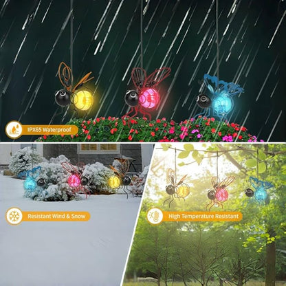 Solar Bees Lights Outdoor, Hanging Bee Solar Garden Light,2025 New Solars Bees Simulation Lights, Waterproof Bumble Bees Solars Light for Party Festivals Garden Decor Birthday Gifts (Red 2pcs)