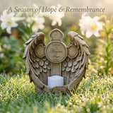 12" Angel Wings Memorial Statue with Cross & LED Candle, Bereavement Condolence Gift, Remembrance Garden Figurine Decor, Waterproof Garden Sculpture Sympathy Gifts for Women, Mom, Grandma, Lover