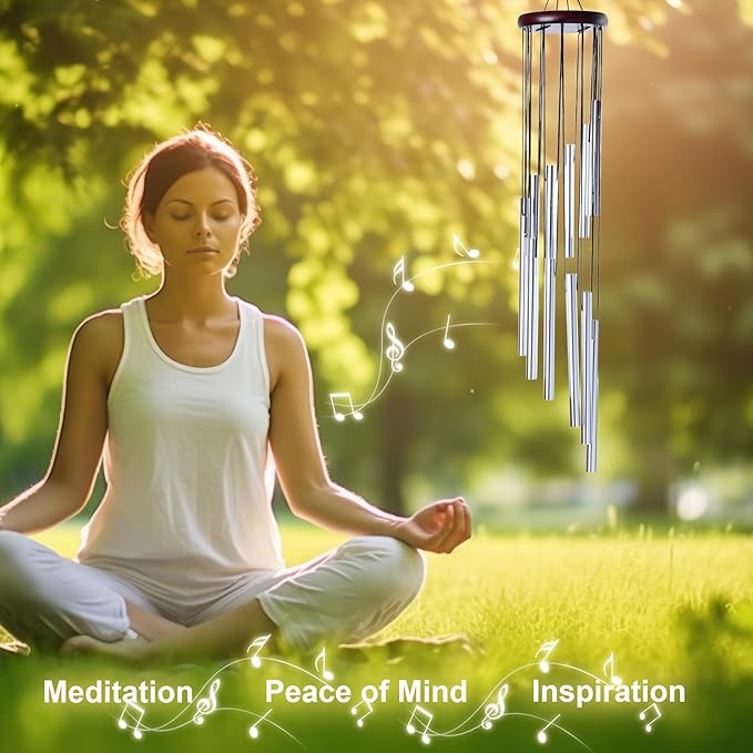 Outside Small Wind Chimes Outdoor Chime with 12 Tuned Tubes Suitable Outdoor Garden Decor Patio Balcony and Gift for Mom Women （Silver）