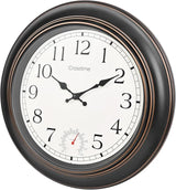 Crosstime Large Outdoor Clock Waterproof 18" - Retro Indoor Outdoor Wall Clocks with Thermometer for Patio Pool Garden Living Room Decor,Bronze