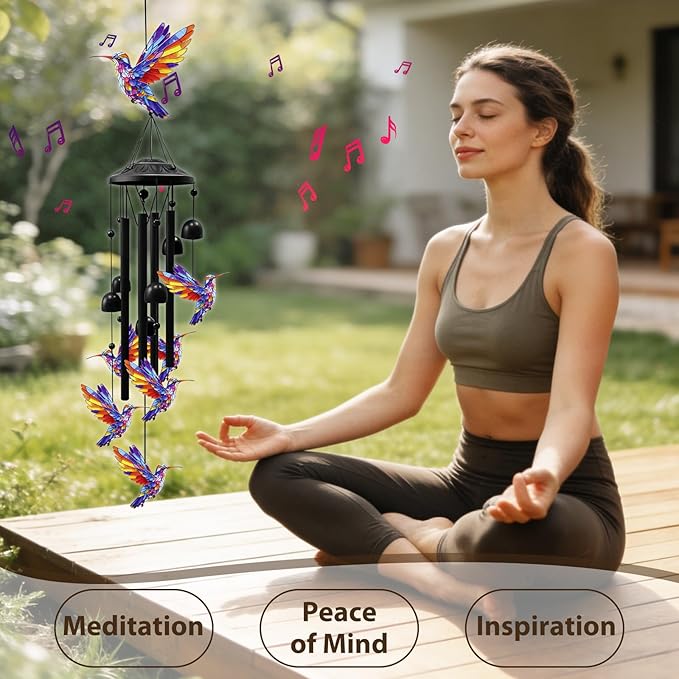 Hummingbird Wind Chimes for Outside,Metal Windchimes,Hummingbird Gifts for Women/Men,Durable Wind Chime Garden Decor Outdoor,Memorial/Housewarming/Birthday/Festival Gifts,Front Yard Decor