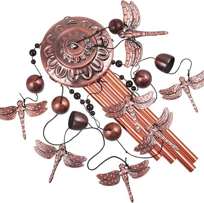 Red Copper Dragonfly Wind Chimes - Garden, Home & Patio, Balconies, Room, Indoor, Outdoor Decoration, Dragonfly Decor, Outdoor Dragonflies Wind Catcher, Memorial Wind Bells Gifts for Mom & Women