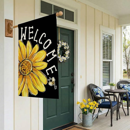 CROWNED BEAUTY Spring Summer House Flag Daisy Bee Double Sided 28x40 Inches Large Burlap Welcome Holiday Seasonal Yard Decoration for Outside Porch