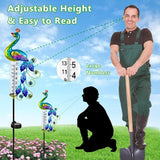 Peacock Rain Gauge Outdoor 36.6" Solar Powered Large Rain Gauges Freeze Proof Water Gauge with Metal Stakes Decorative for Garden,Lawns,Patio