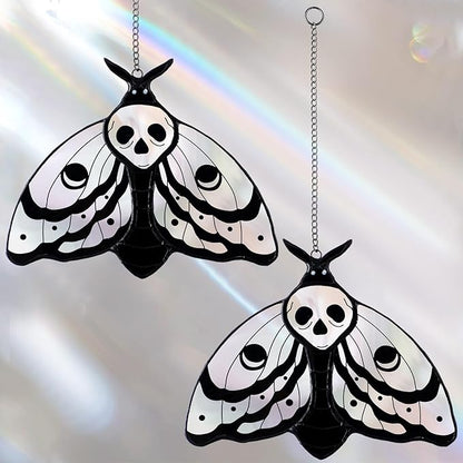 Yalikop 2 Pcs Death Moth Suncatcher Decoration Gothic Skull Stained Glass Window Hangings Decor Death Head Moth Butterfly Sun Catcher for Office Home Garden Windows Decor